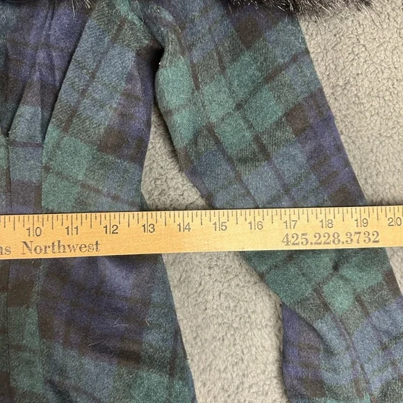 Collectif Vintage Pearl Blackwatch Check Coat Faux Fur Trim Plaid Green XXS NEW - Picture 5 of 6